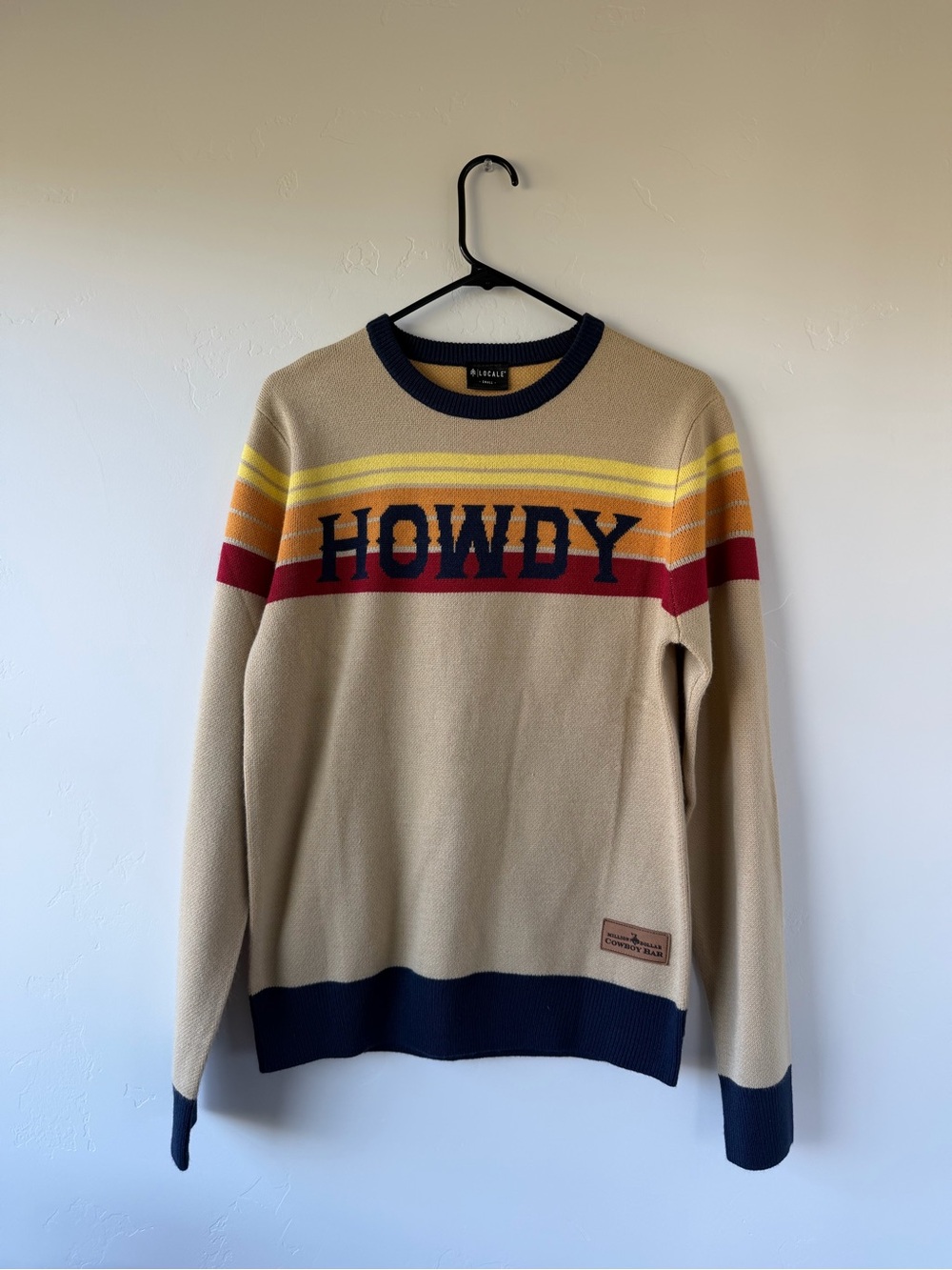 Howdy Stripe Crewneck Sweater - Beige with Navy Trim